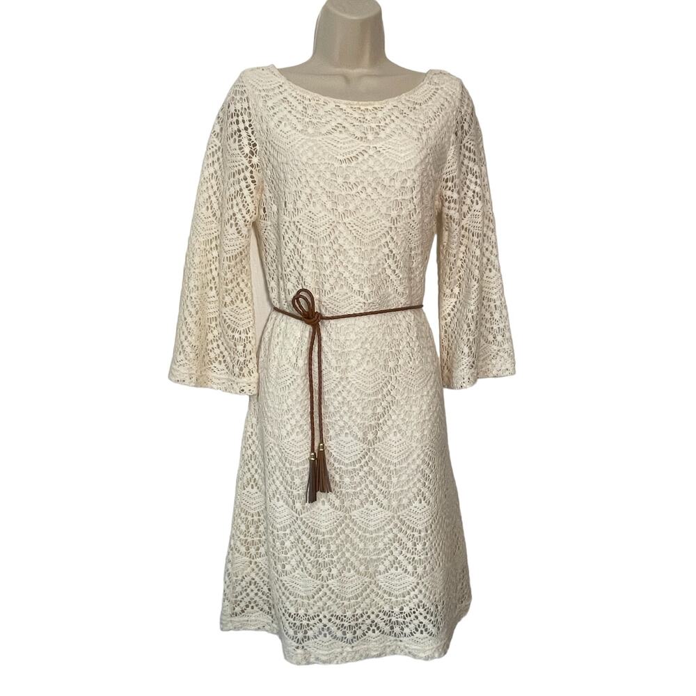 Lace Dress with Lasso Belt!‎ Creamy Lace Short Dress, Lined, Sz 10
